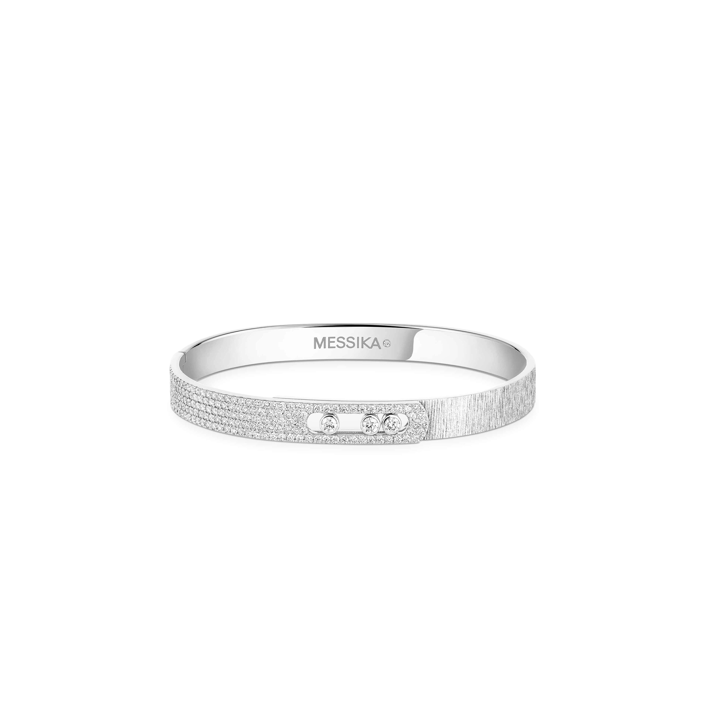 MESSIKA MOVE NOA CISELÉ HALF PAVÉ BANGLE WHITE GOLD DIAMOND BRACELET 14501-WG
